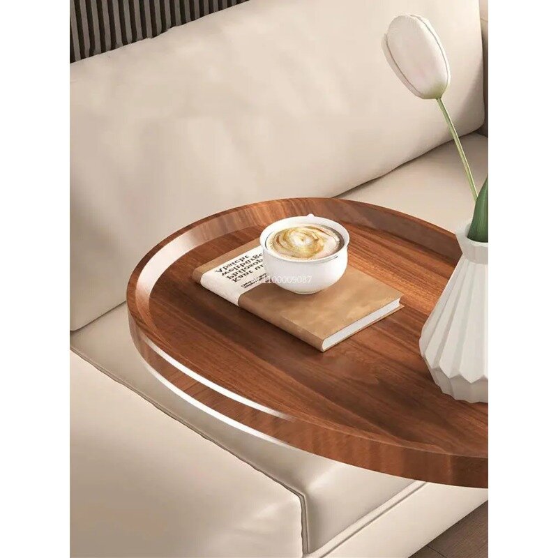 โต๊ะโซฟาหัวมุมเหล็กดัดทันสมัยแบบเรียบง่ายโต๊ะกาแฟทำจากไม้เนื้อแข็งทรงรีสำหรับอ่านหนังสือข้างเตียง