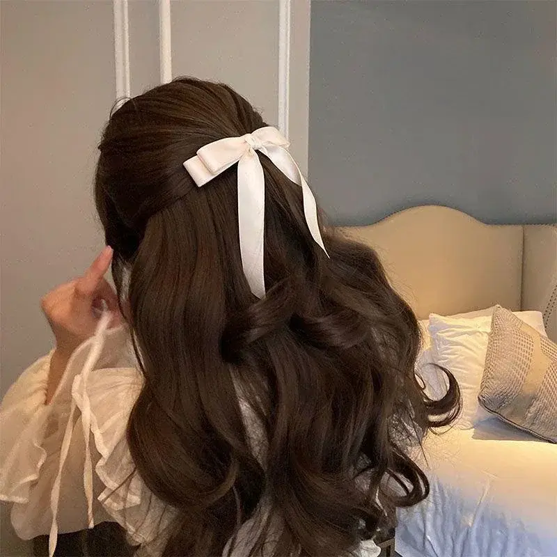Lystrfac Fashion Fabric Hair Bow Hairpin for Women Girls Ribbon Hair Clips Black White Bow Top Clip Female Hair Accessories