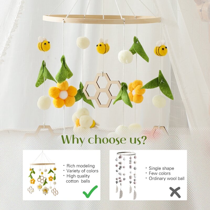 Baby Cribs Rattle Toys 0-12 Months Wooden Baby Mobile Newborn Bee Animal Shape Bed Bell Hanging Toys Bracket Baby Bed Toys Gifts