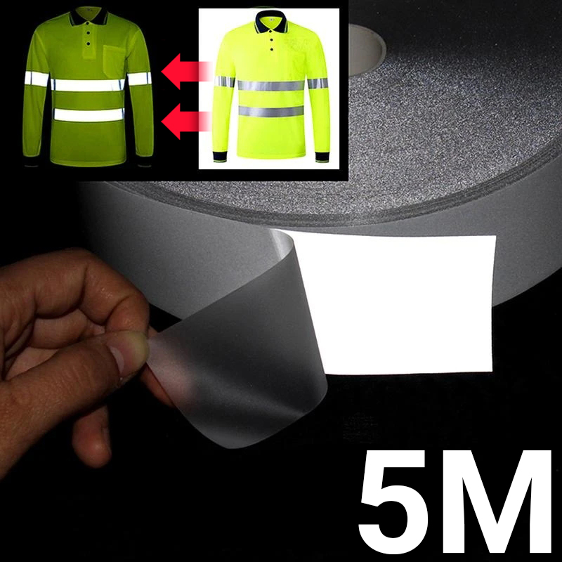 5M striscia riflettente trasferimento di calore 2cm/5cm nastro riflettente materiale adesivo per scarpe borsa ferro fatto a mano sulla sicurezza stradale