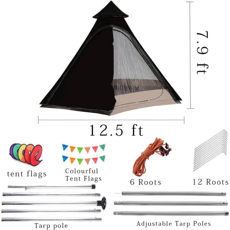 돔 캠핑 텐트, 5-6 인용, 4 계절 이중 레이어 방수, 자외선 차단 방풍 텐트, 가족 야외 캠핑 텐트, 12x10x8'