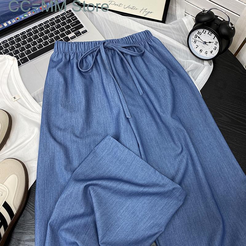 New Vintage Wide Leg Pants for Women High Waisted Drawstring Baggy Pants Ladies Casual Full Length Straight Pants