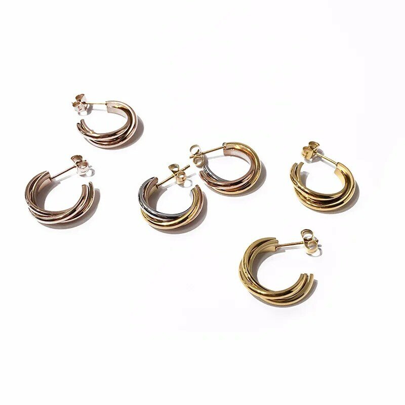 Boucles d'oreilles en forme de C pour femmes, 3 anneaux, 3 couleurs, clous d'oreille exquis, bijoux de mariage, haute qualité, mode