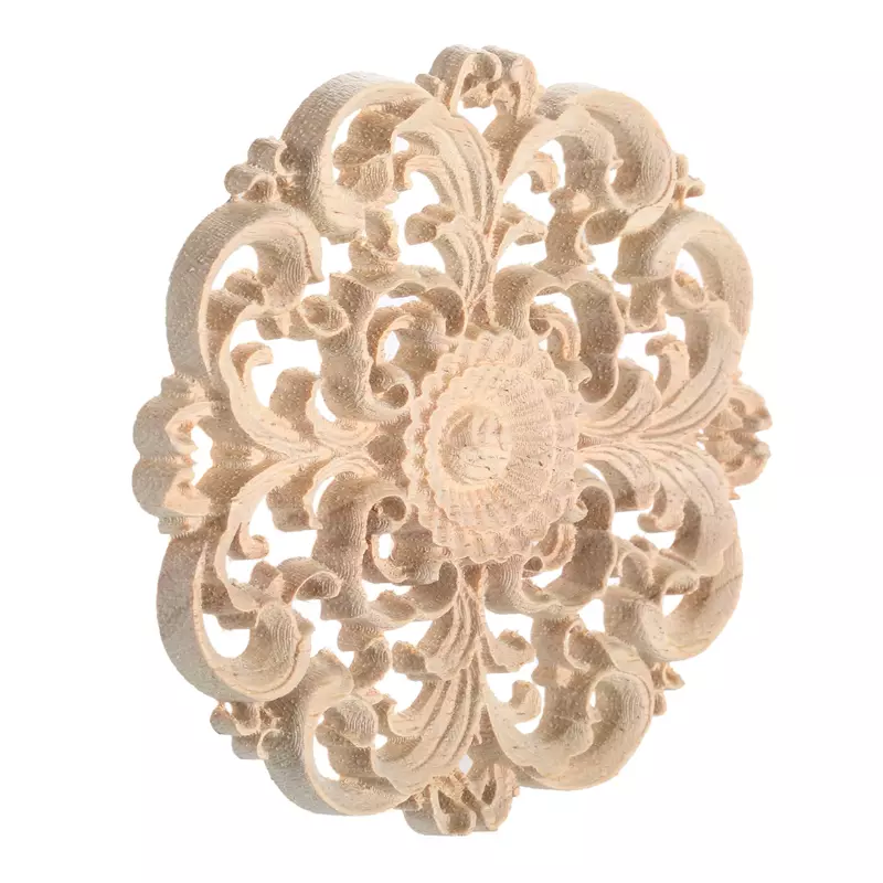 10cm Runde Blume Holz Carving Aufkleber Unlackiert Disc Onlay Decor Tür Möbel Symmetrische Europäischen Gericht Exquisite einseitige