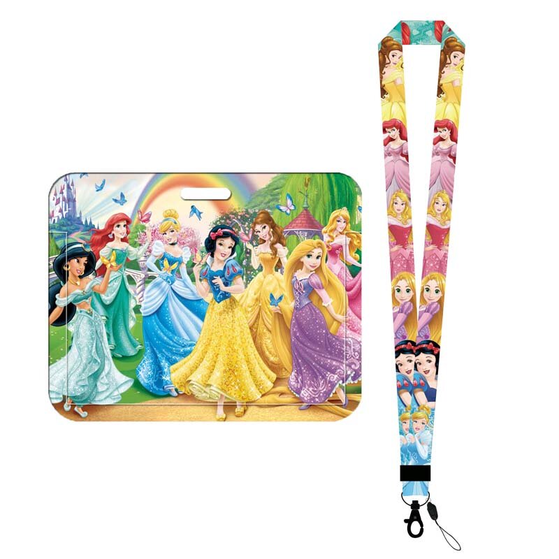 Disney-tarjeta de nombre de princesa para estudiantes, bolso colgante para el cuello, Tarjetero con cordón, funda para tarjeta de identificación, envío directo