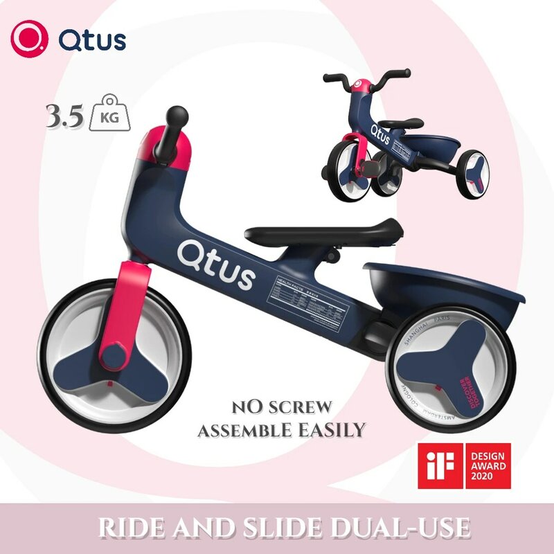 Qtus QR3 4-In-1 Balance Bike, Transform Tricycle, Premium EVA Wheels, HEPE/PP/Aluminium Alloy Frame, From 2 to 5 Years, Red Blue