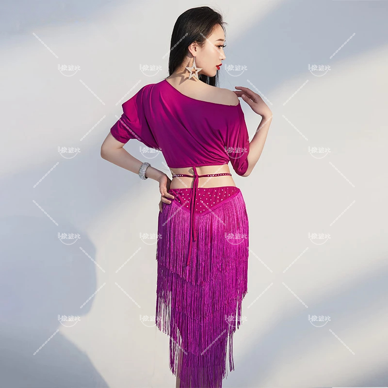 Belly Dance Training Suit Belly Dance Short Sleeves Top+Tassel Skirt Women Belly Dancing Performance Suit Female Oriental Outfit