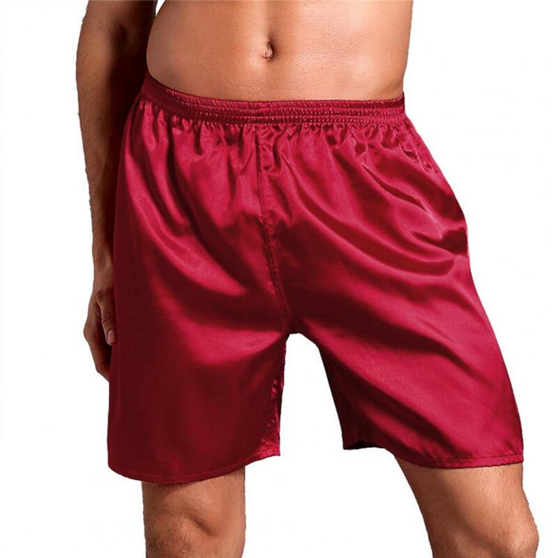 Boxers masculinos cor sólida plus size solto meados da cintura verão briefs para dormir cetim de seda de cinco pontos shorts pijamas soltos pijamas