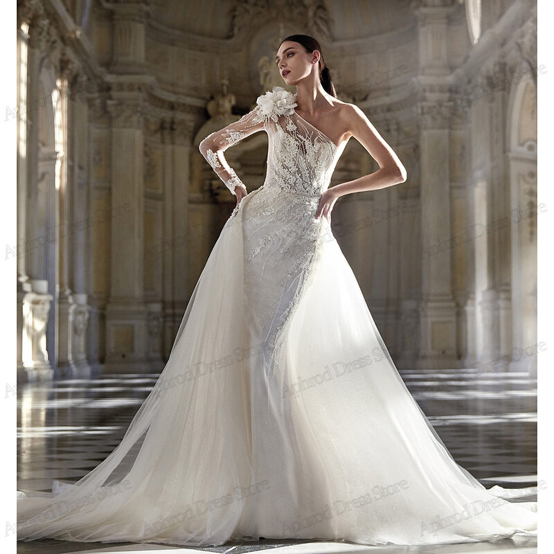 Gaun pengantin cantik gaun pengantin Satin gaun pengantin renda applique jubah panjang lantai untuk pesta Formal elegan Vestidos De Novia 2024