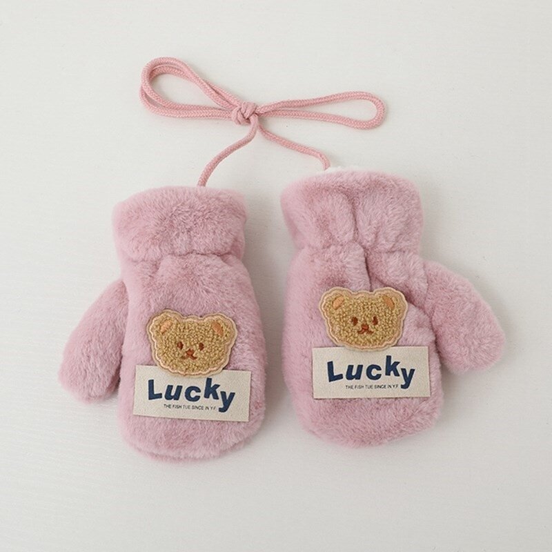 Luvas pelúcia macias engrossar luvas dedo completo urso padrão luvas para crianças acessórios confortáveis ​​para seus