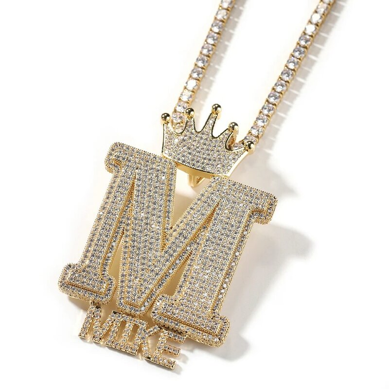 UWIN-collar con nombre personalizado para hombre y mujer, Charms de letras CZ con corona, joyería de moda para regalo