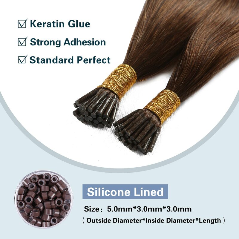 Прямые накладные волосы Microlink I Tip, накладные человеческие волосы без повреждений, 100 прядей в упаковке, шоколадно-коричневые #4 натуральные волосы Micro Loop