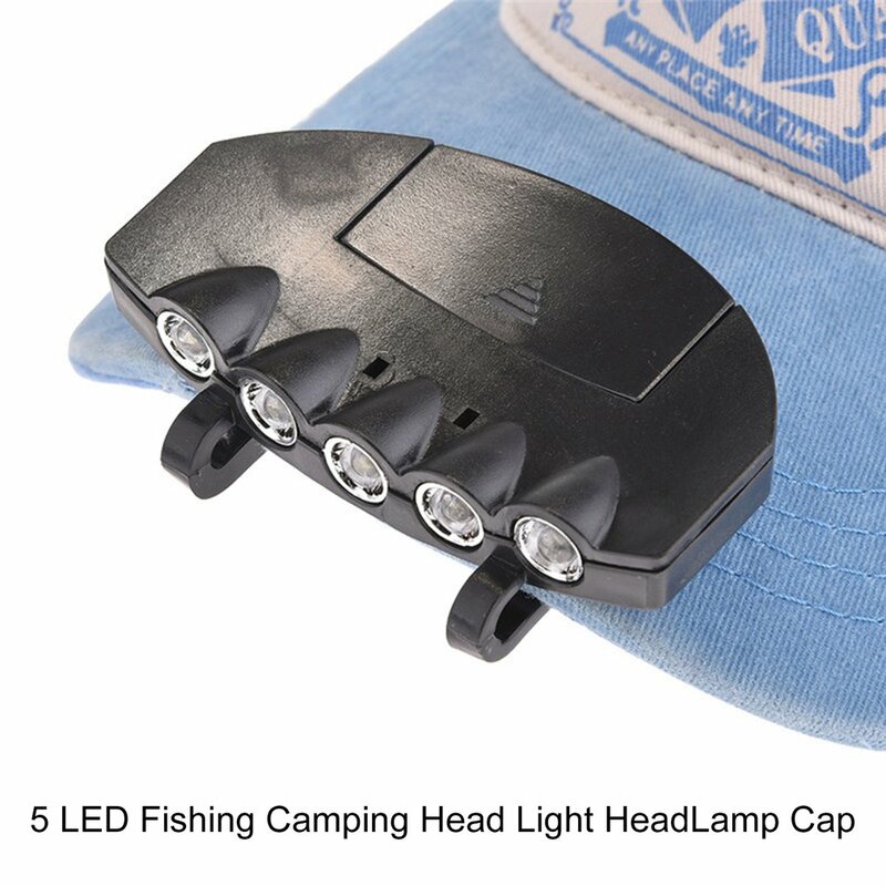 Mini lampe frontale à 5 LED avec batterie, alimentée par chapeau, idéal pour la pêche de nuit