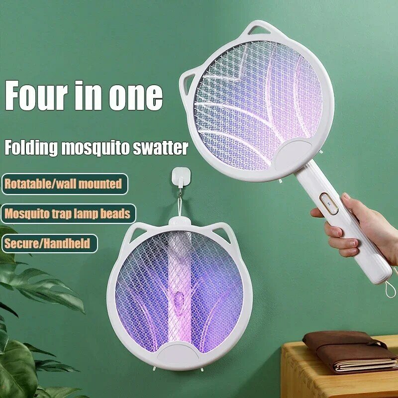 Eliminador de mosquitos eléctrico portátil, diseño plegable cuatro en uno, carga USB, 3200V