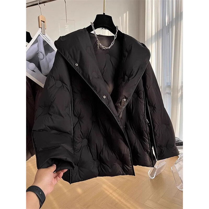 女性のための冬のジャケット韓国スタイル,白いダックダウン,厚いルーズフィット,パーカー,暖かい綿パッド入りジャケット,アウターウェア,新しいコレクション2021