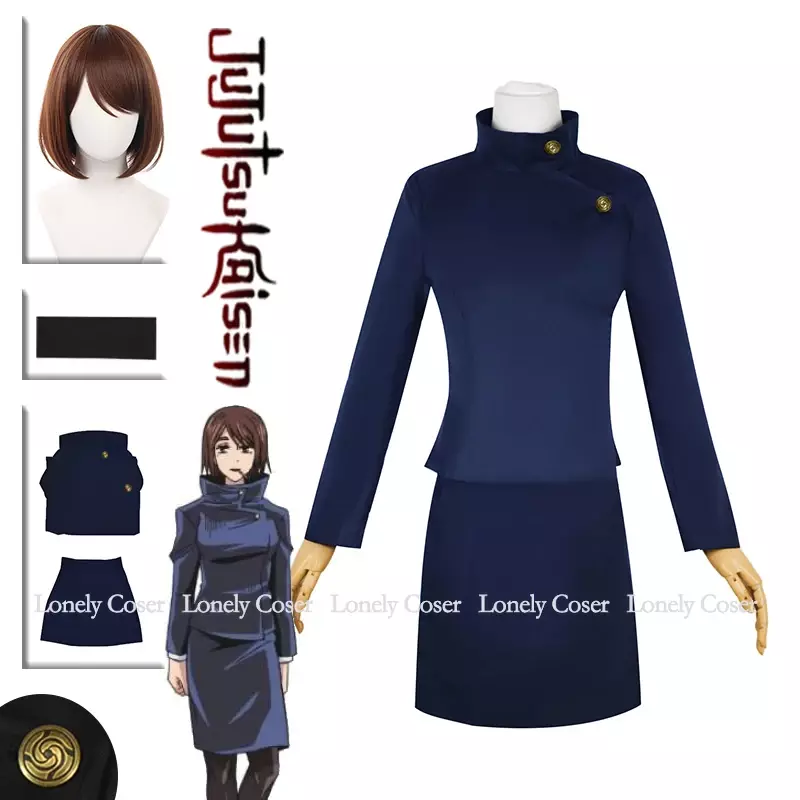 Jujutsu Kaisen Temporada 2 Shoko Ieiri disfraz de Cosplay peluca azul vestido negro uniforme escolar Tokio Jujutsu falda alta con c