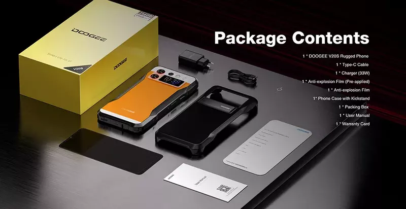 DOOGEE V20S 견고한 휴대폰 치수 6020, 5G 옥타 코어, AMOLED 후면 디스플레이, 12GB + 256GB 가죽 질감, 킥 스탠드 휴대폰 포함, 1.58 인치
