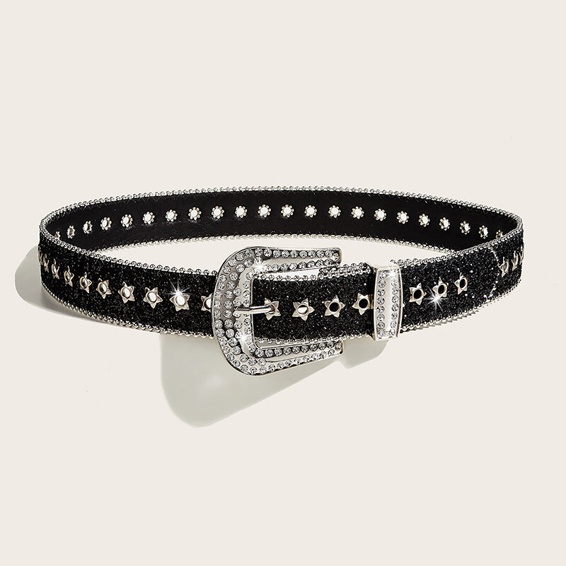 Y2K sabuk gesper berlian buatan, ikat pinggang lubang bintang Punk sabuk kepribadian mode Gotik untuk rok koboi perempuan dan pria