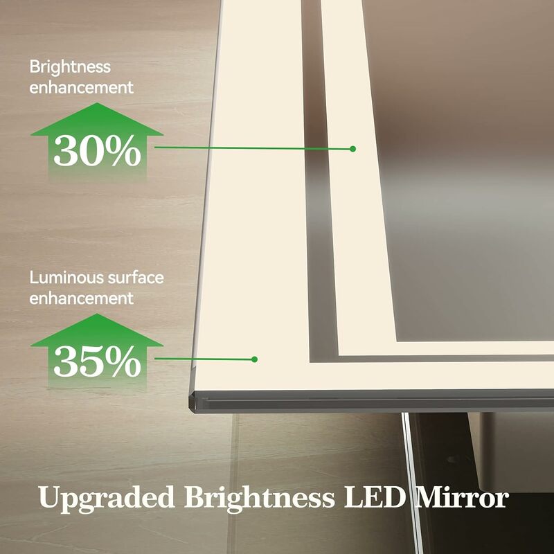 Lustro łazienkowe ANTEN 40 "x 24" z lampkami LED, podświetlanym lustro łazienkowe lusterko łazienkowe z oświetleniem LED, przeciwmgielnym, 3 trybami kolorowymi, z możliwością przyciemniania łazienki