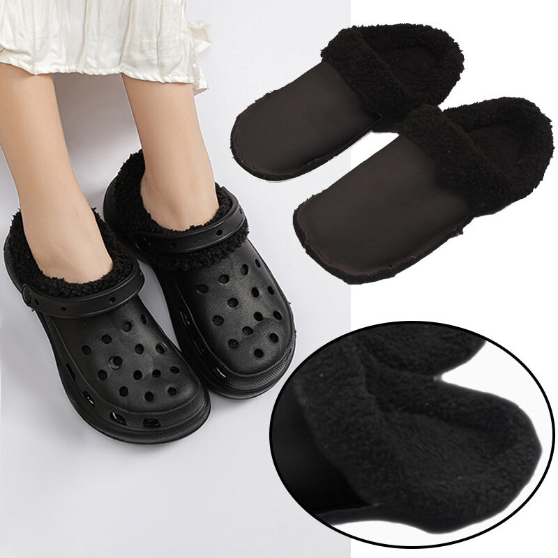 1 Pair Removable Cotton Sleeve For Clogs Slippers Black/White Insoles Inserts Fur Lined Shoes Plush Liner Winter Warm Shoe Cover