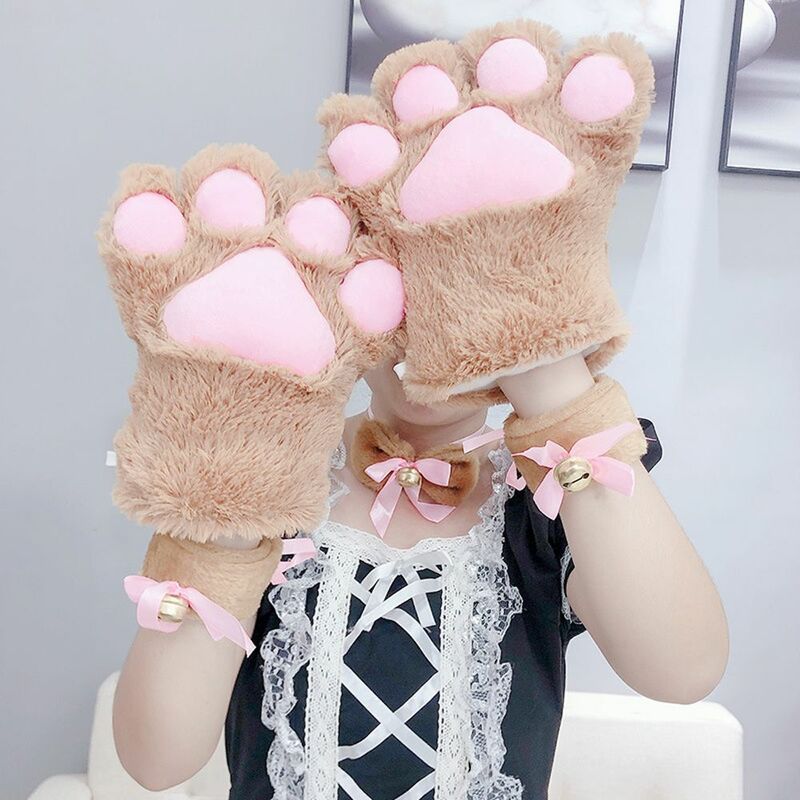 1 Pcs New Plush Cat Claw Gloves Cute Anime Cosplay Show Accessories Women Bear Paw Fluffy Mittens High Quality