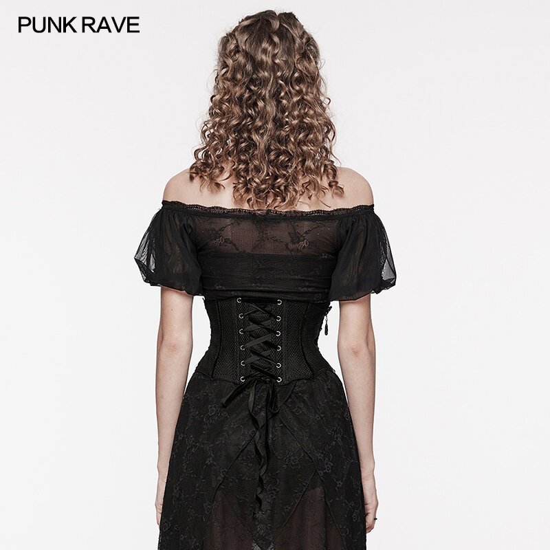 PUNK RAVE-Décalcomanies gothiques en maille creuse et dentelle pour femmes, corset, ruban de velours à l'arrière, accessoires de club, environnement taille large