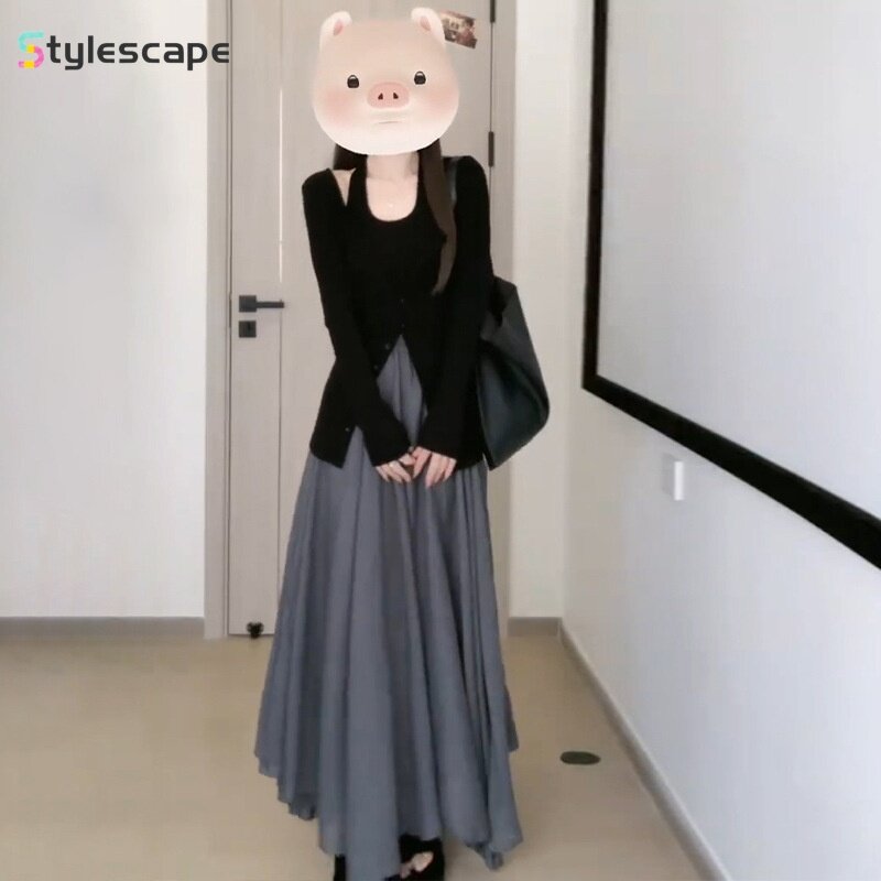 Large Size Women's Elegant and Irregular Gray High Waisted A-line Skirt for Women's Spring and Autumn New High-end Two Piece Set