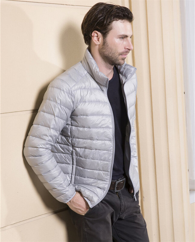 Mais novo sólido luz para baixo jaqueta masculina de negócios masculino fino ajuste outerwear zip up curto jaqueta masculina outono inverno roupas