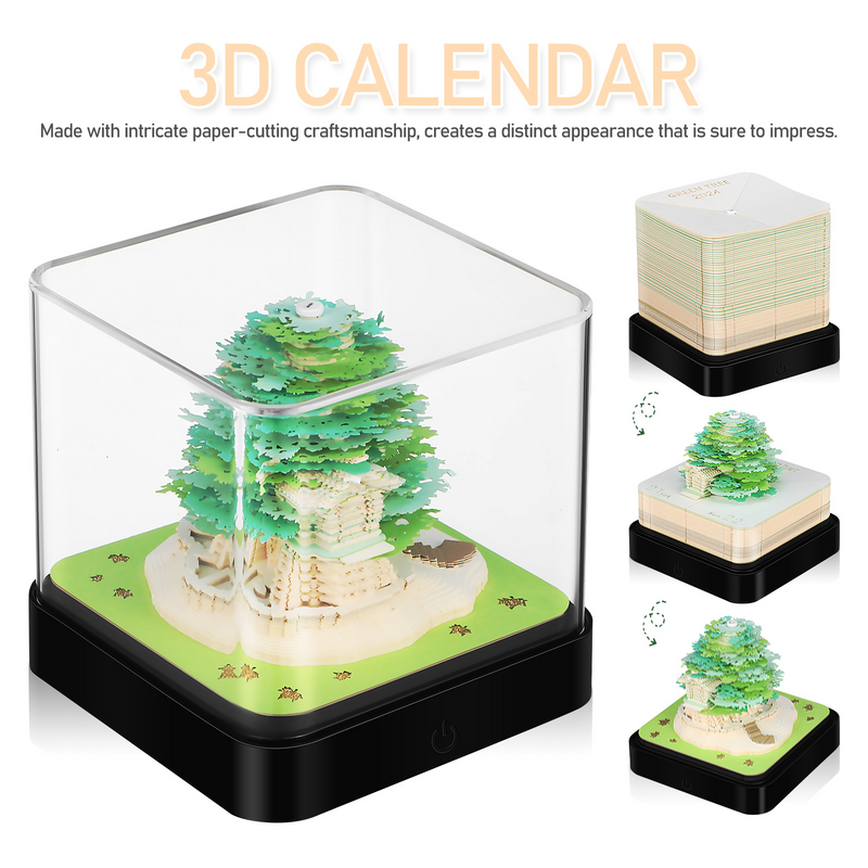 Model patung kertas tiga dimensi catatan jadwal kalender 24 tahun (Treehouse-Green-2024 kalender bahasa Inggris)