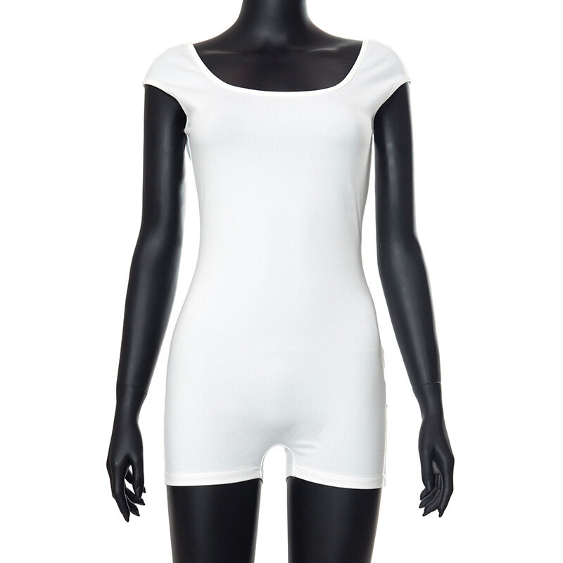 Yuzhexi sem costas tanque bodysuit branco uma peça feminina baixa volta shorts macacão