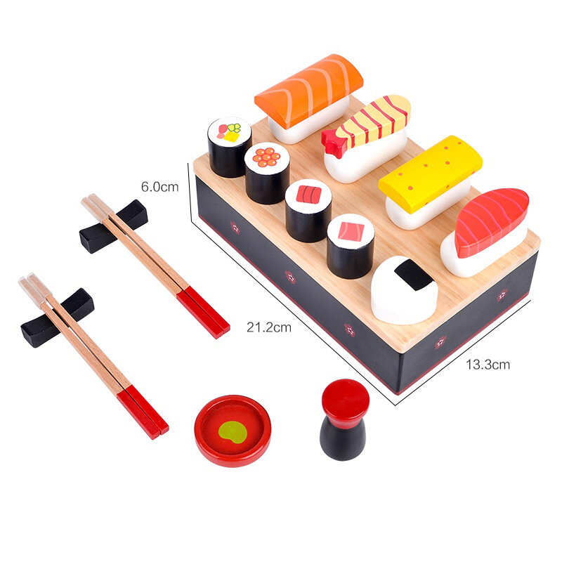 Miniature Food Simulation Sushi para crianças, Jogo de madeira 3D, Pretend Play, Brinquedos magnéticos para meninas, Conjunto de cozinha