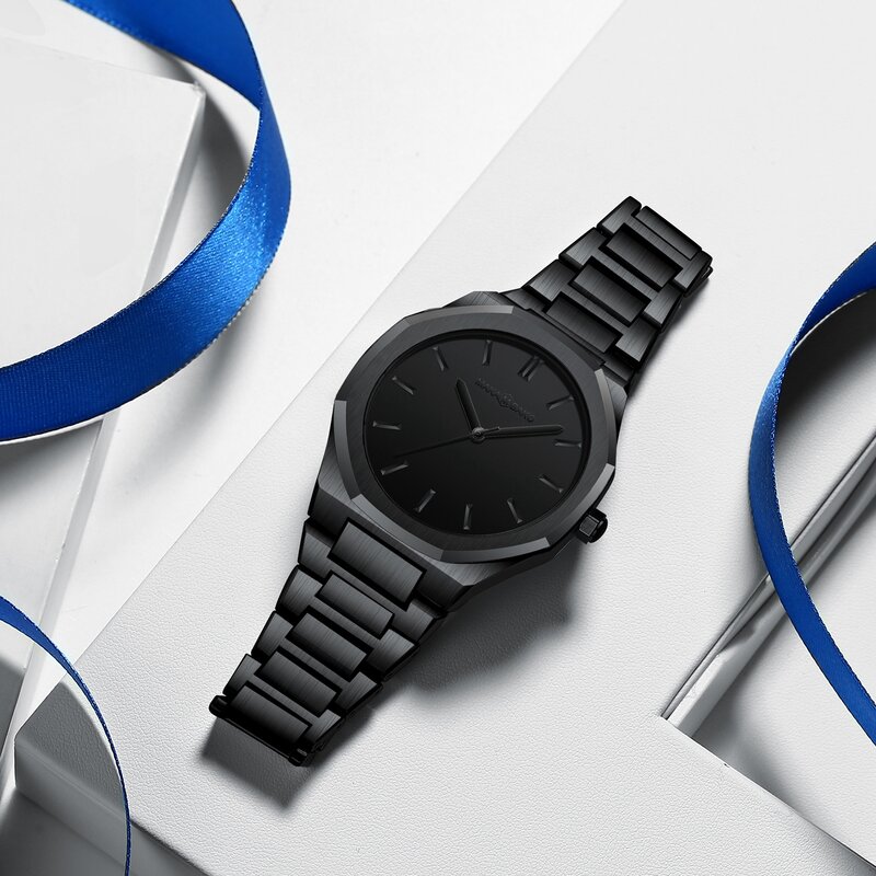MAKAMBAKO cinturino in acciaio inossidabile di lusso orologio da uomo moda quadrante nero movimento giapponese orologi al quarzo orologio da uomo d'affari impermeabile