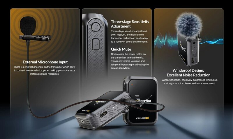 AVMATRIX-Sistema de micrófono inalámbrico WM12 MINI, transmisión de 100m, hasta 2 canales, salida de Audio de dos canales, salida USB