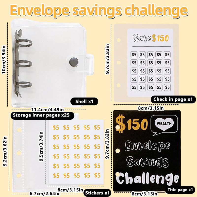Envelope Savings Challenge $1000 Saving Money Binder Saving Loose-leaf Notebook Mini Money Card Book Cash Budget Storage Book