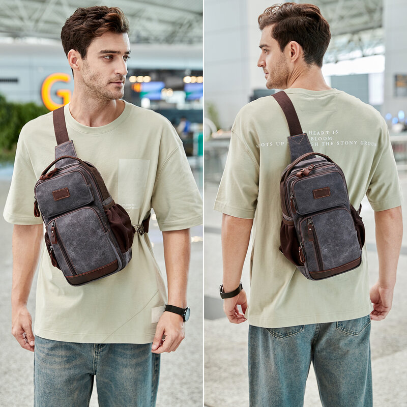 Schulter tasche für Männer, wasserdichte, gewachste Umhängetasche aus Segeltuch Brusttasche lässiger Tages rucksack Umhängetasche