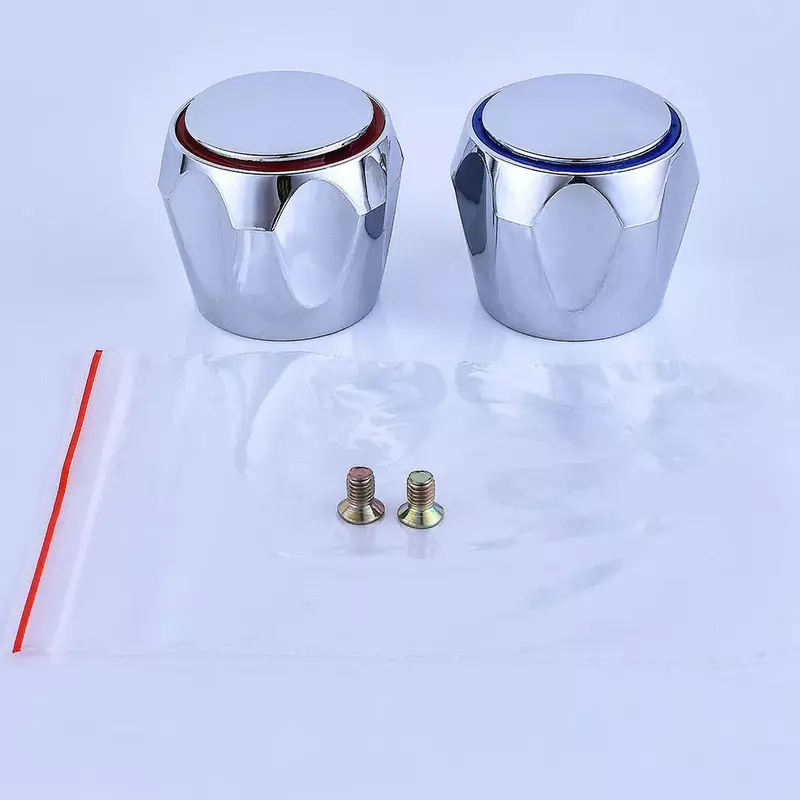 HOT & COLD TAP Faucet Handle Faucet Handle METAL CHROME PLATED Plastic Material REPLACEMENT TOP HEAD COVERS 2PCS