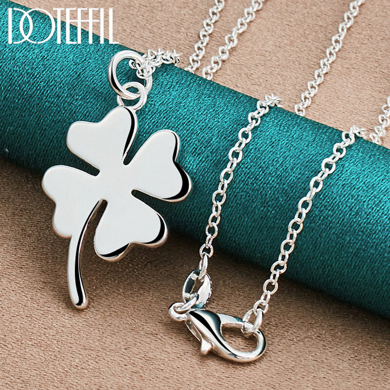 DOTEFFIL 925 Sterling Silver Four-Leaf Clover Pendant Necklace 16-30 Inch Chain For Woman Fashion Wedding Charm Jewelry