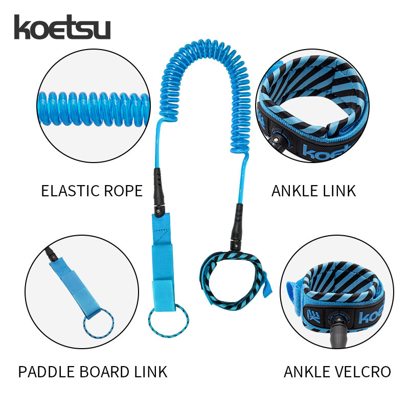 KOETSU Sup Board Leash 7MM 2.6ft/9.8ft TPU Stand Up Paddleboard  Ankle Rope  Surfing Board Foot Leash Hidden Pocket in water