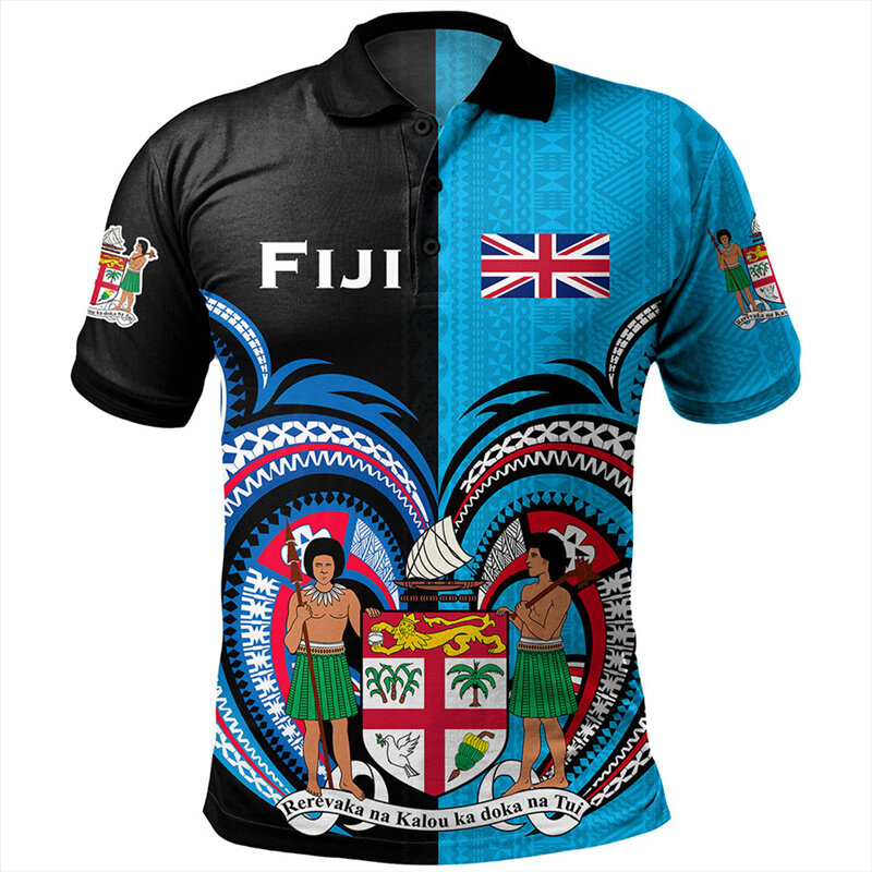 Polo hawaïen imprimé 3D à motif Fidji pour hommes et femmes, chemises décontractées, t-shirts boutonnés, manches courtes, mode estivale