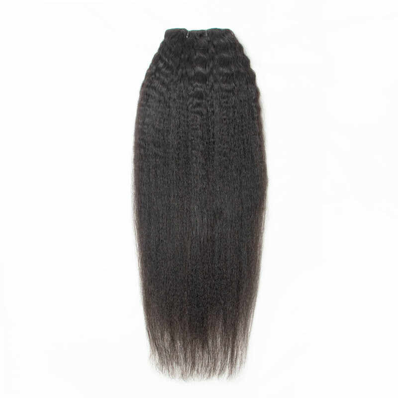 Kinky Straight Clip in Hair Extension Human Hair Yaki Straight Remy Hair Extensions Full Head 8-24 inch Clip On Hair 1B Color