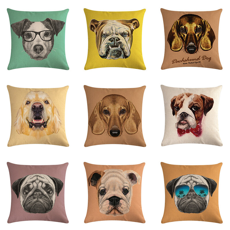 45 * 45 Pillowcase Dog Image Linen Pillow Is Applicable To Sofa Bed, Office, Hotel, Internet Cafe, Etc