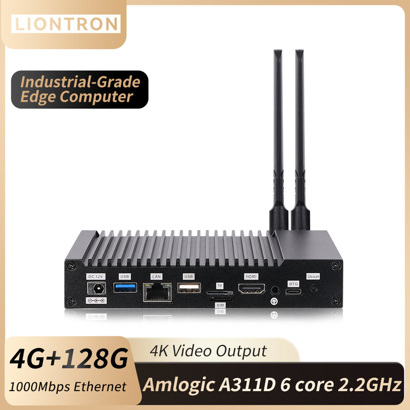Liontron Mini PC Industria Ethernet 4G Amlogic 6 core KEC-A311D Mini tertanam komputer RS232/RS485 Android 9.0 tanpa kipas PC Mini