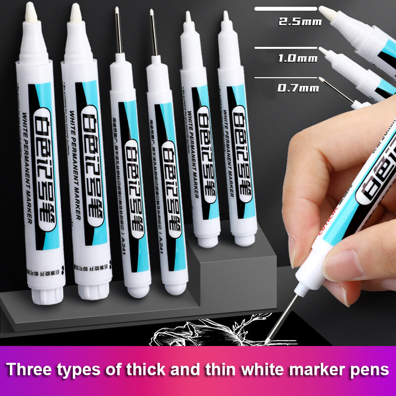 0.7/1.0/2.5MM White Permanent Marker Pens 1/3Pcs Paint Markers For Wood Rock Plastic Leather Glass Stone Metal Art Supplies