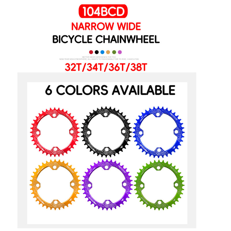 Bicycle Crank 104BCD Round Shape Narrow Wide 32T/34T/36T/38T MTB Chainring Bicycle Chainwheel Bike Circle Crankset Single Plate