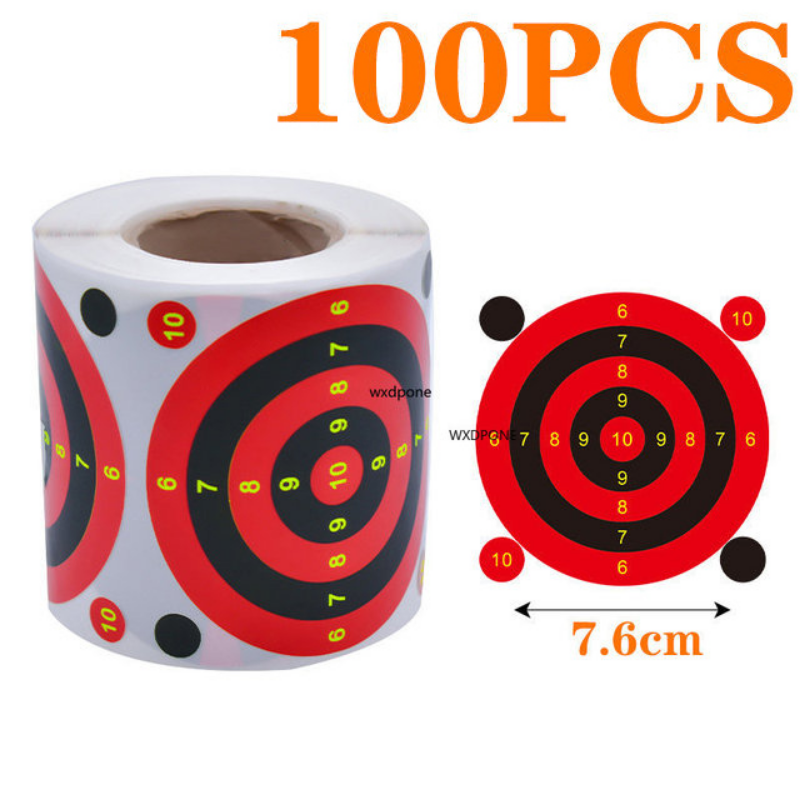 100 Sheet Impact 7.50cm Self-Adhesive Shooting Sticker Targets Splatter Splash Amp Reactive Per Roll Colors (Bullet Eye)