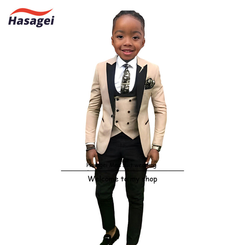 Khaki 2-16 Year Old Boys Suit Wedding Tuxedo for Kids (Jacket Pants Vest Tie) 4 piece Set Formal Children Blazer