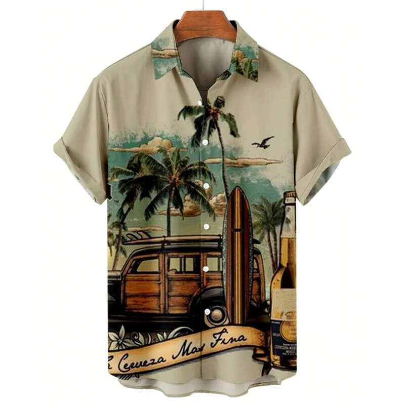 Camisa havaiana masculina com gráficos impressos em 3D, manga curta, streetwear lapela, blusa de botão, moda verão