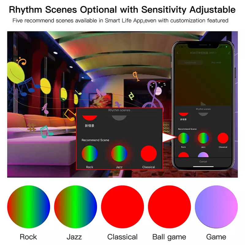 Smart LED Light Strip com Wi-Fi, RGB 5050 Controller, música Sync, mudança de cor, Smart Life App Control, controle de voz por Alexa Google