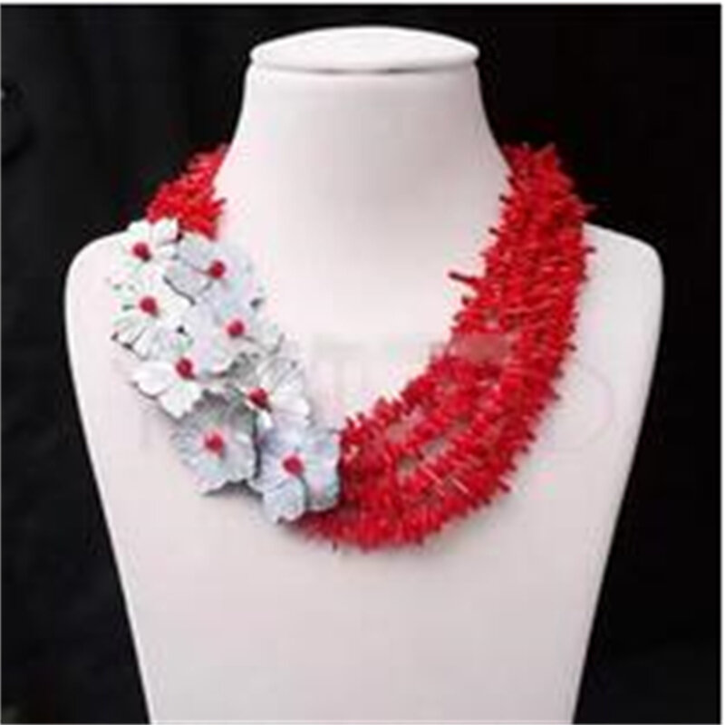 Pingente de flor vermelha coral, concha de abalone cinza, broche stick para mulheres, colar de camada, preços por atacado, 16new