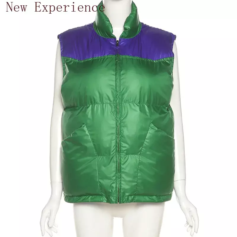 2022 Autumn and Winter New Women's Stand-up Collar Sleeveless Cotton Vest Fashion Design Zipper Slim Cotton Padded Jacket